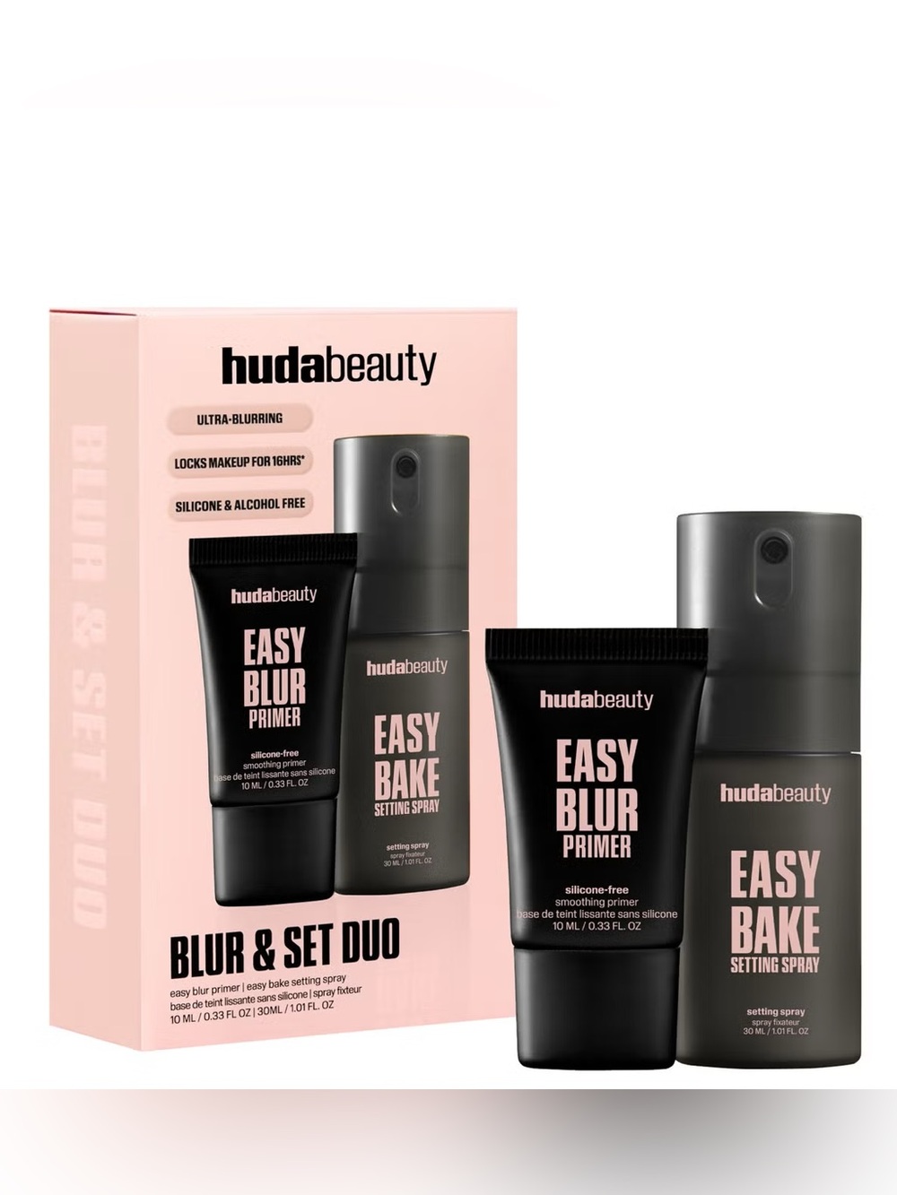Huda Beauty Mini Blur & Set Duo- silicone free primer & setting spray, vegan